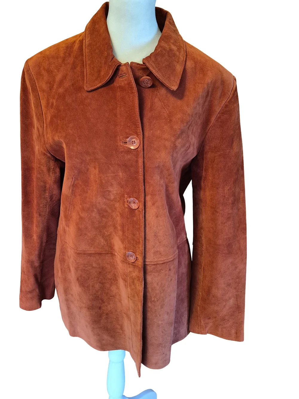 Bernardo Rust Suede Leather Button-Front Jacket - Picture 2 of 13